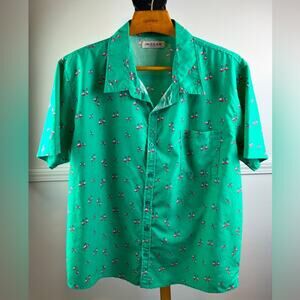 Ingear Resort Flamingo Green Button Up Short Sleeve Mens Shirt Size Large